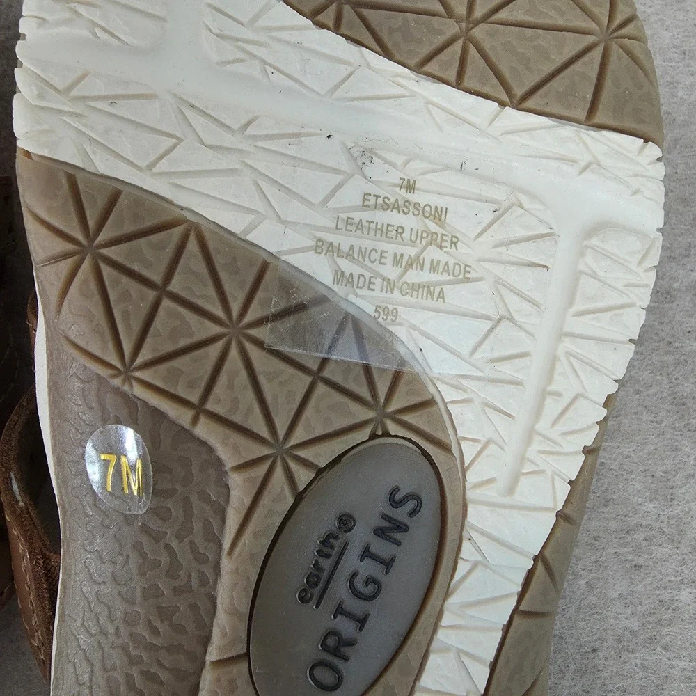 Earth Origins Leather Slip‎ On Flat Sandals Sz 7M Sassoni Comfort Casual Boho